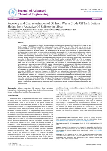 Recovery And Characterization Of Oil From Waste Crude Oil Tank Bottom .