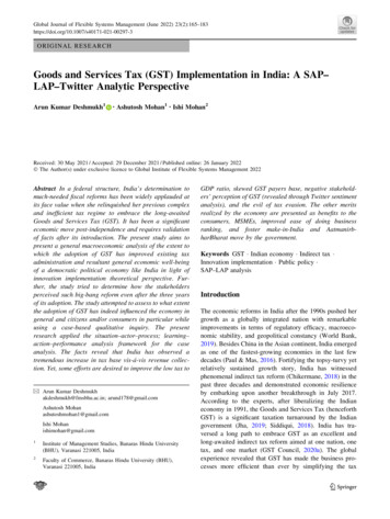 Goods And Services Tax (GST) Implementation In India: A SAP-LAP-Twitter .