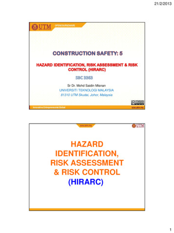 Hazard Identification, Risk Assessment & Risk Control (Hirarc)