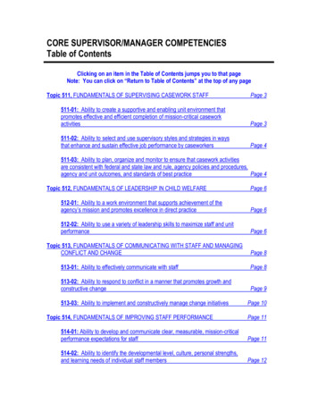 CORE SUPERVISOR/MANAGER COMPETENCIES Table Of Contents - OCWTP