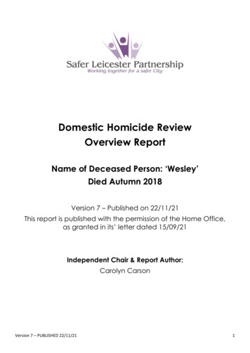 Domestic Homicide Review - Leicester City Council