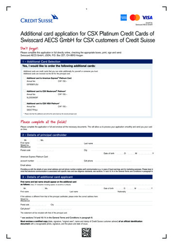 Additional Card Application For CSX Platinum Credit Cards Of Swisscard .