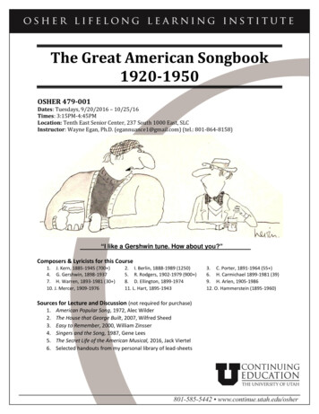 The Great American Songbook 1920-1950 - University Of Utah