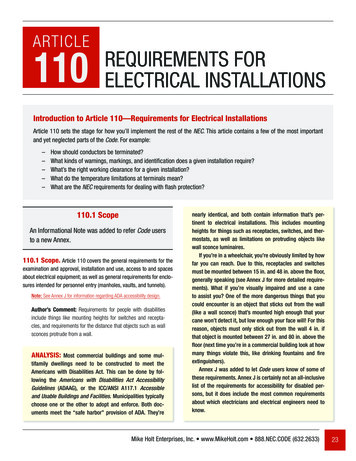 ARTICLE 110 REQUIREMENTS FOR ELECTRICAL INSTALLATIONS