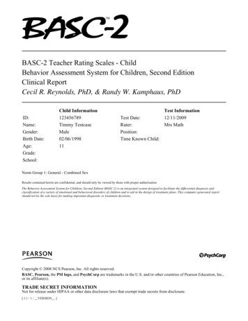 BASC-2 Teacher Rating Scales - Child Behavior Assessment .