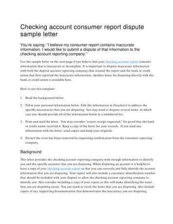 Checking Account Consumer Report Dispute Sample Letter