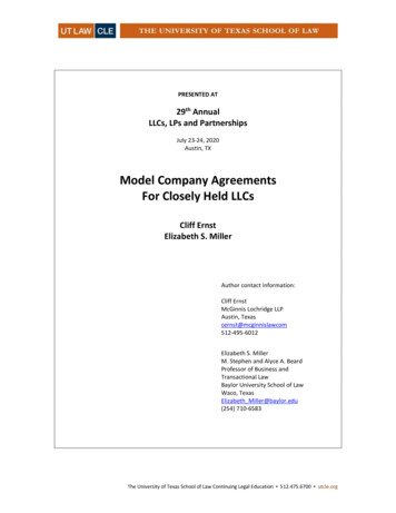Model Company Agreements For Closely Held LLCs