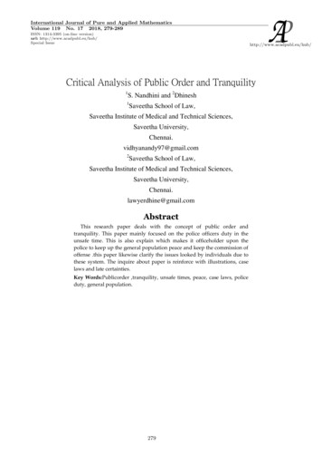 Critical Analysis Of Public Order And Tranquility