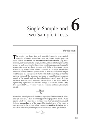 Single-Sample And Two-Sample T Tests - SAGE Pub