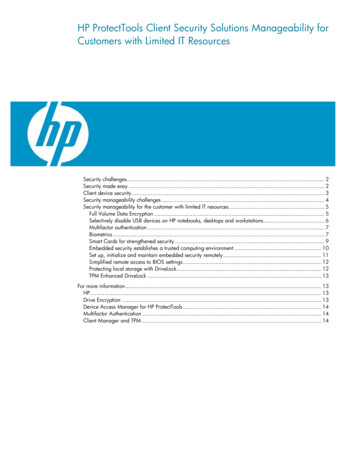 HP ProtectTools Client Security Solutions Manageability .