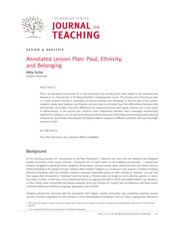 Annotated Lesson Plan: Paul, Ethnicity, And Belonging