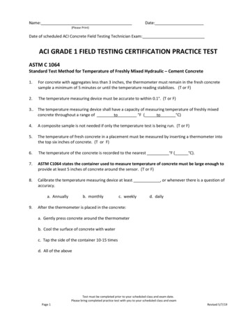 ACI GRADE 1 FIELD TESTING CERTIFICATION PRACTICE TEST