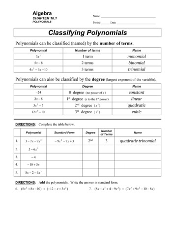 POLYNOMIALS Classifying Polynomials