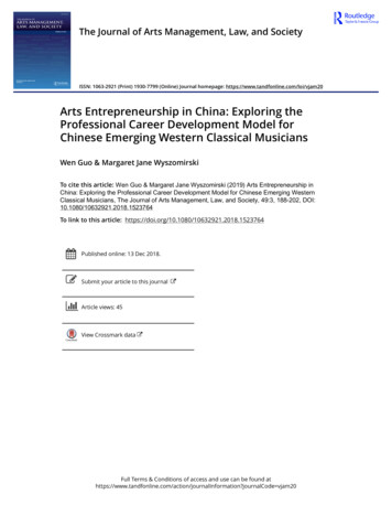 Arts Entrepreneurship In China: Exploring The Professional .