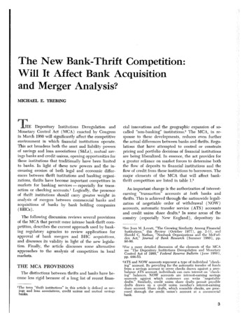 The New Bank-Thrift Competition: Will It Affect Bank .