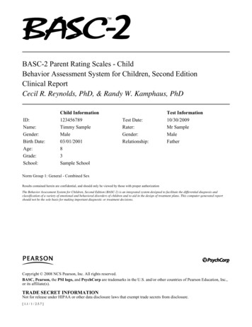 BASC-2 Parent Rating Scales - Child Behavior Assessment .