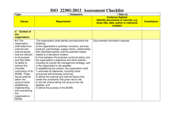 ISO 22301:2012 Assessment Checklist - QESP