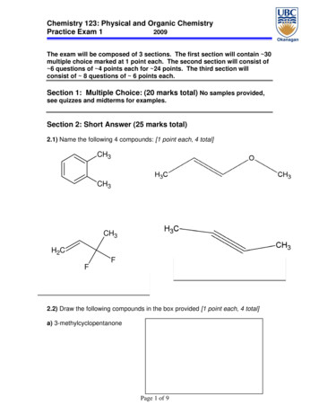 Chemistry 123: Physical And Organic Chemistry Practice Exam 1