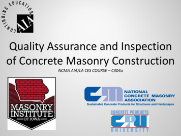 Quality Assurance And Inspection Of Concrete Masonry .