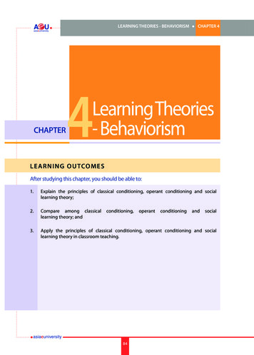 CHAPTER 4 4Learning Theories - Behaviorism CHAPTER