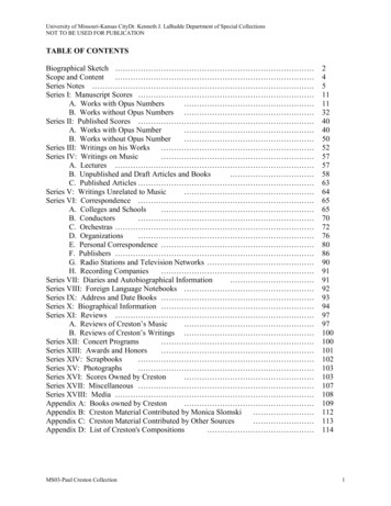 TABLE OF CONTENTS - UMKC Libraries