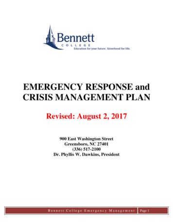 EMERGENCY RESPONSE And CRISIS MANAGEMENT PLAN