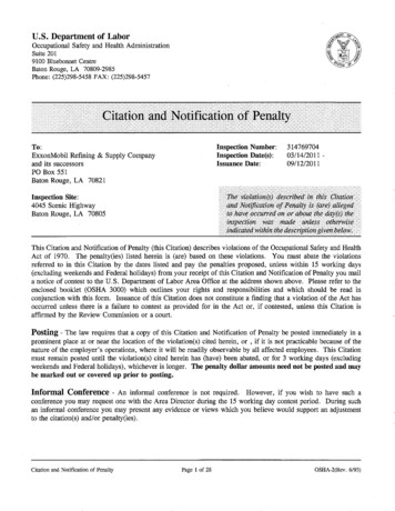 Citation And Notification Of Penalty - OSHA