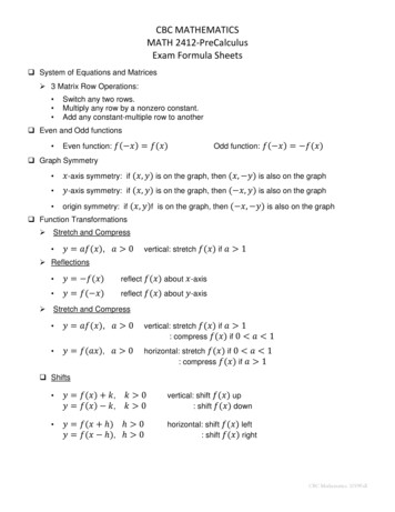CBC MATHEMATICS MATH 2412-PreCalculus Exam Formula Sheets