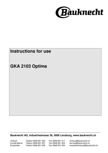 Instructions For Use GKA 2103 Optima - Fust