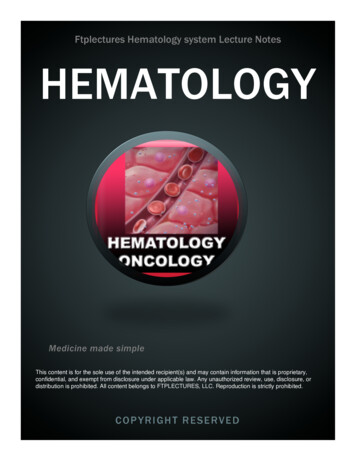 Ftplectures Hematology System Lecture Notes HEMATOLOGY