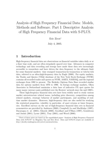 Analysis Of High Frequency Financial Data: Models, Methods .