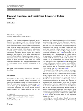 Financial Knowledge And Credit Card Behavior Of College .