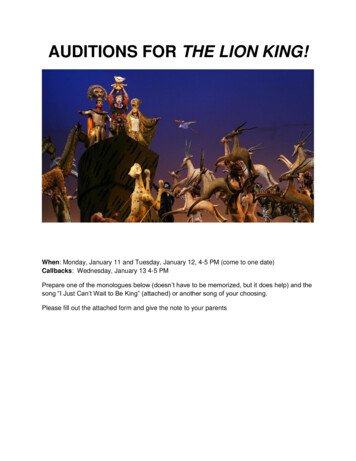 AUDITIONS FOR THE LION KING! - Cesjds 
