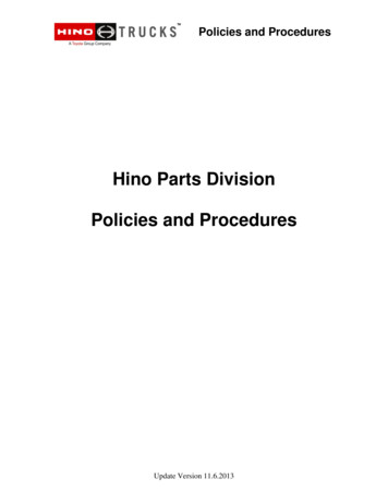 Hino Parts Division Policies And Procedures