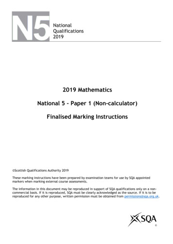 2019 Mathematics National 5 - Paper 1 (Non-calculator .