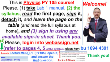 This Is Physics PY 105 Course! Welcome! Take Lab 1 Manual .