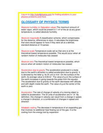GLOSSARY OF PHYSICS TERMS - Webs
