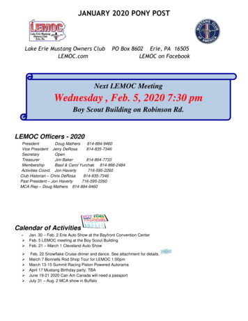 Next LEMOC Meeting Wednesday , Feb. 5, 2020 7:30 Pm