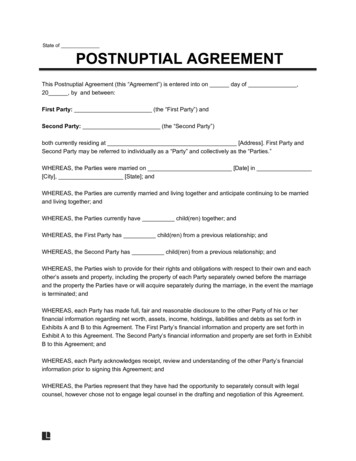 State Of POSTNUPTIAL AGREEMENT - Legal Templates