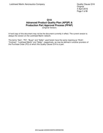 Q1A Advanced Product Quality Plan (APQP) & Production Part .