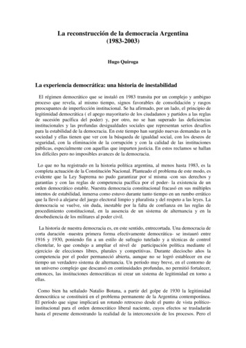 La Reconstrucción De La Democracia - UBA – Facultad De .