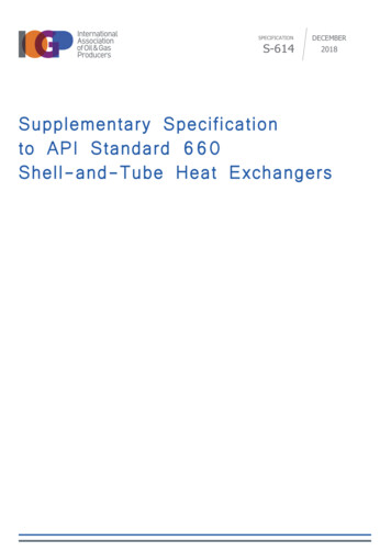 Supplementary Specification To API Standard 660 Shell -and .