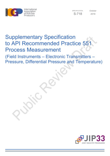 Supplementary Specification To API Recommended Practice .
