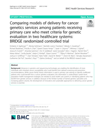 Comparing Models Of Delivery For Cancer Genetics Services .