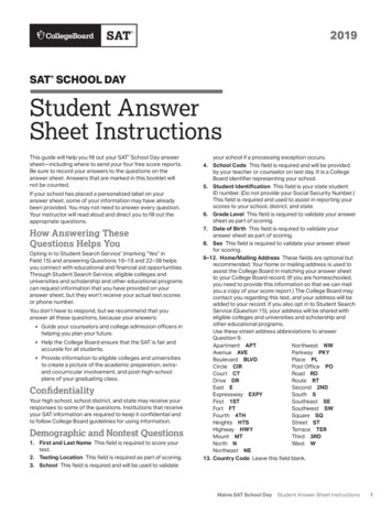 SAT SCHOOL DAY Student Answer Sheet Instructions
