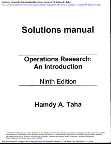 Solutions Manual For Introduction Operations Research 9th .