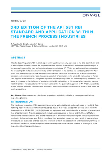 3RD EDITION OF THE API 581 RBI STANDARD AND APPLICATION .