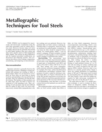 Metallographic Techniques For Tool Steels