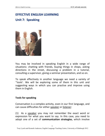 EFFECTIVE ENGLISH LEARNING Unit 7: Speaking