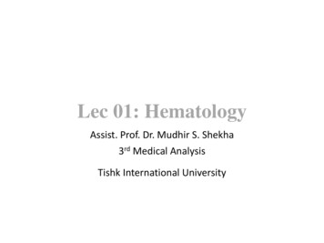 Lec 01: Hematology - Lecture Notes - TIU - Lecture Notes